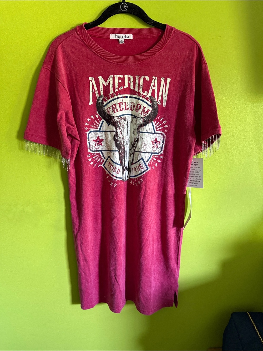 NWT Mimi Chica Red Stretch Patriotic Graphic Tee Shirt Dress Size M